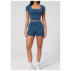 Custom Sports Shorts|High-waisted, stretchy tight-fitting athletic shorts with fold-over waistband