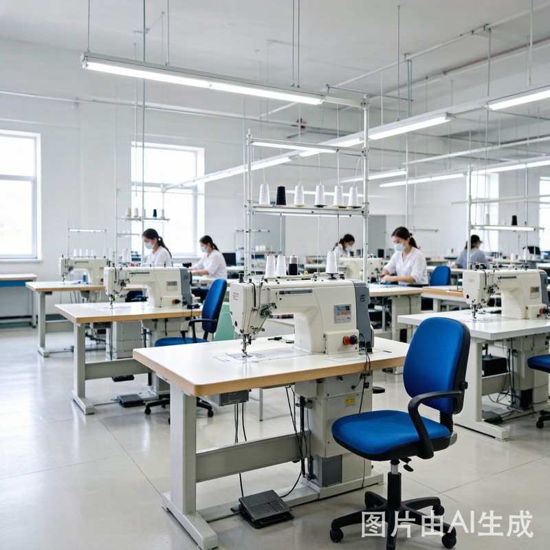 Industrial sewing machines in activewear factory