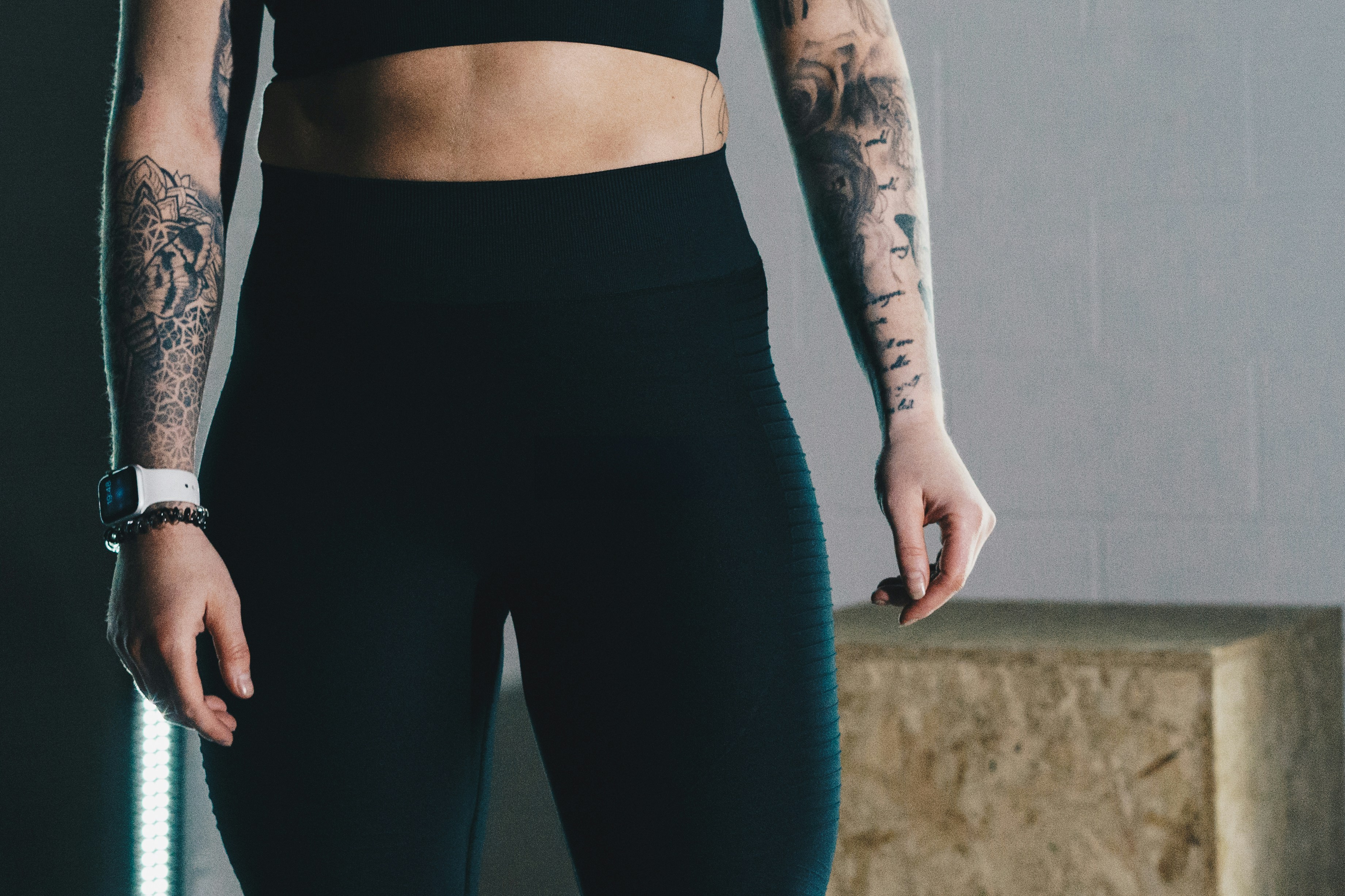 Close-up of a flatlock seam on a pair of activewear leggings