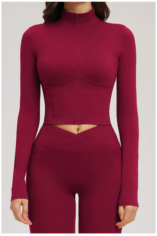 Chaquetas de yoga personalizadas | Chaquetas de yoga al por mayor con cuello alzado, corte entallado y estilo ideal para actividades al aire libre