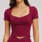 Custom yoga tops | Wholesale Women's Short-Sleeve Yoga Top – Wide Neck Suitable for Outdoor Running