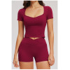 Custom yoga tops | Wholesale Women's Short-Sleeve Yoga Top – Wide Neck Suitable for Outdoor Running
