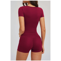 Custom yoga tops | Wholesale Women's Short-Sleeve Yoga Top – Wide Neck Suitable for Outdoor Running