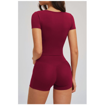 Custom yoga tops | Wholesale Women's Short-Sleeve Yoga Top – Wide Neck Suitable for Outdoor Running
