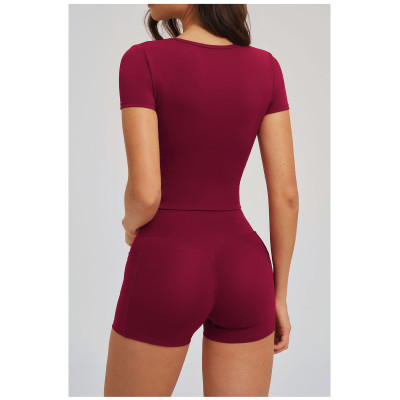 Custom yoga tops | Wholesale Women's Short-Sleeve Yoga Top – Wide Neck Suitable for Outdoor Running