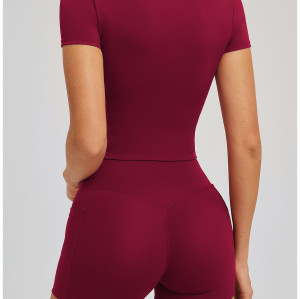 Custom yoga tops | Wholesale Women's Short-Sleeve Yoga Top – Wide Neck Suitable for Outdoor Running