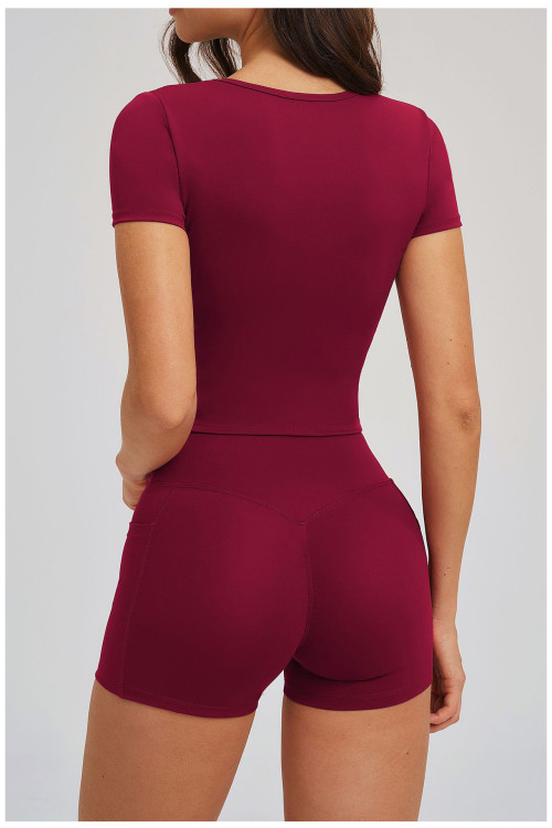 Custom yoga tops | Wholesale Women's Short-Sleeve Yoga Top – Wide Neck Suitable for Outdoor Running