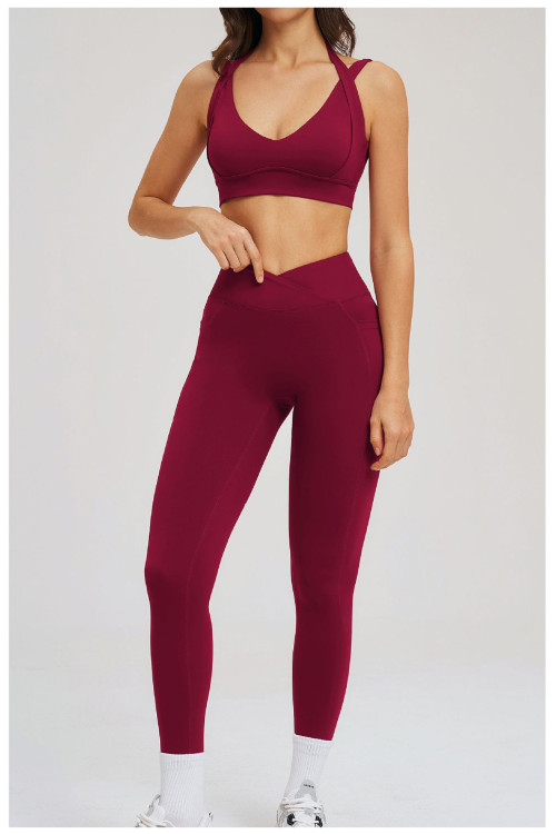 Custom Yoga Sets|Wholesale high-end yoga set featuring a form-fitting design and  open-back detail