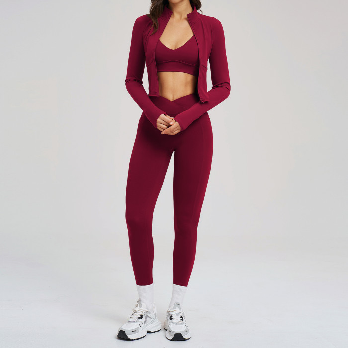 Custom Yoga Sets|Wholesale Women's Zip-Up Casual Fitness Set (Suitable for Outdoor Cycling)