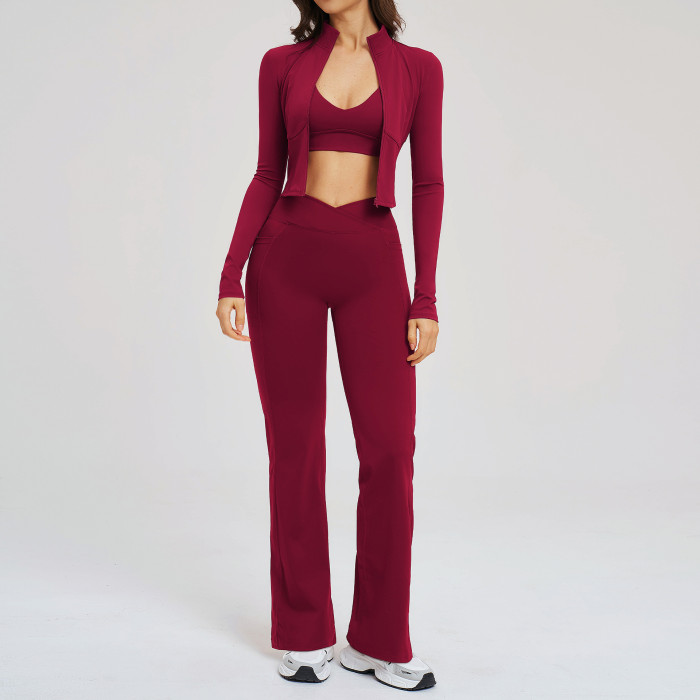 Custom Yoga Sets|Wholesale Zip-up sportswear set – casual, suitable for outdoor running and cycling