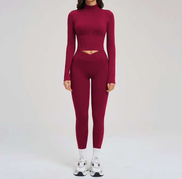 Custom Yoga Sets|Wholesale Women Zippered Yoga Set –Form-fitting Activewear for Fitness and Outdoor