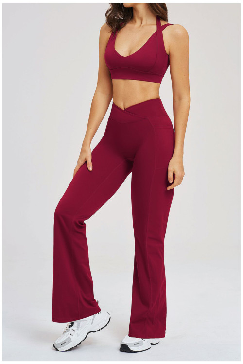 Custom Yoga Sets|Wholesale Fitted yoga set with a flattering back design and slight flare for yoga