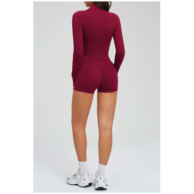 Custom Yoga Sets|Wholesale Spring Athletic Set: Stylish, Casual Zip-Up Outfit with a Nude-Feel Fit