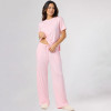Custom Loungewear | Women’s Short Sleeve Loungewear Set with Drawstring Wide Leg Pants