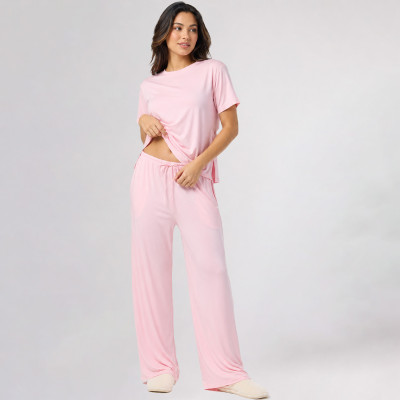 Custom Loungewear | Women’s Short Sleeve Loungewear Set with Drawstring Wide Leg Pants