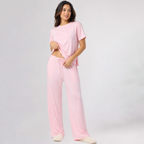 Custom Loungewear | Women’s Short Sleeve Loungewear Set with Drawstring Wide Leg Pants