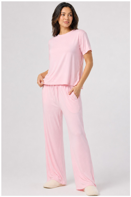 Custom Loungewear | Women’s Short Sleeve Loungewear Set with Drawstring Wide Leg Pants