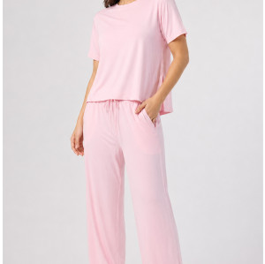 Custom Loungewear | Women’s Short Sleeve Loungewear Set with Drawstring Wide Leg Pants