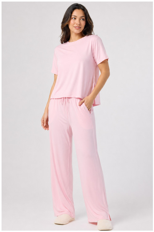 Custom Loungewear | Women’s Short Sleeve Loungewear Set with Drawstring Wide Leg Pants