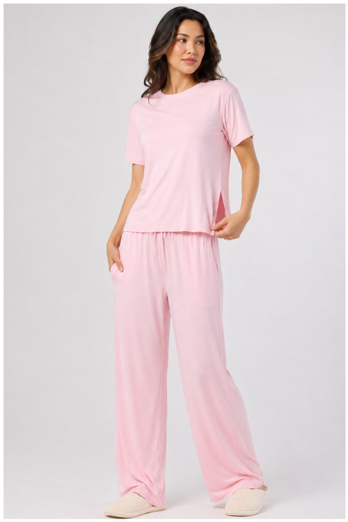 Custom Loungewear | Women’s Short Sleeve Loungewear Set with Drawstring Wide Leg Pants