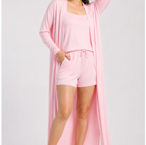 Custom Loungewear | Wholesale Custom Women’s 3-Piece Loungewear Set with Cami, Shorts and Long Robe