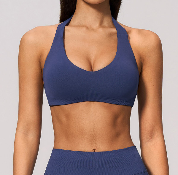Custom Yoga bra|Wholesale Lycra seamless knit sports bra halter neck shockproof and breathable