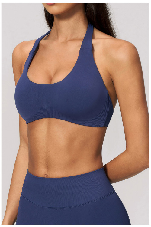 Custom Yoga bra|Wholesale Lycra seamless knit sports bra halter neck shockproof and breathable
