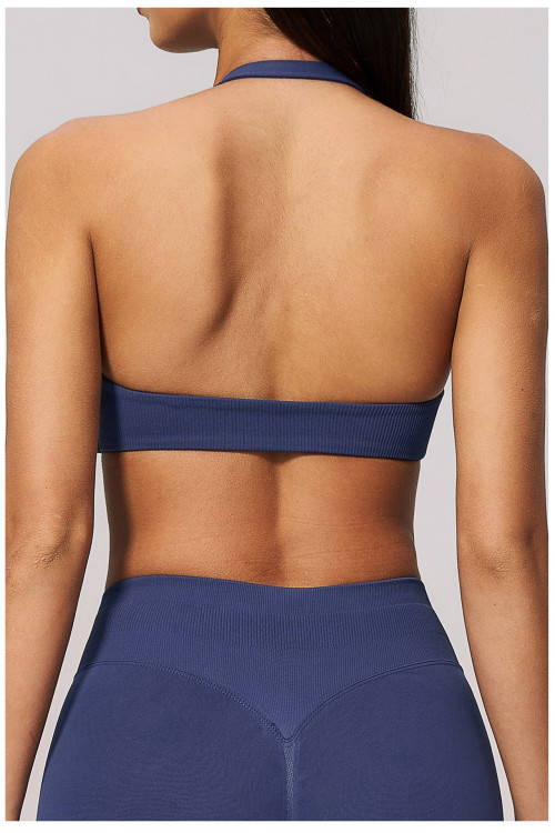 Custom Yoga bra|Wholesale Lycra seamless knit sports bra halter neck shockproof and breathable