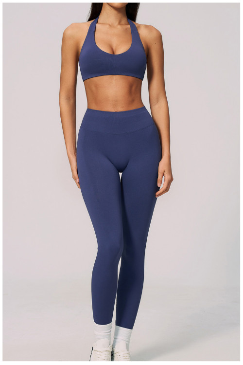 Custom Yoga bra|Wholesale Lycra seamless knit sports bra halter neck shockproof and breathable