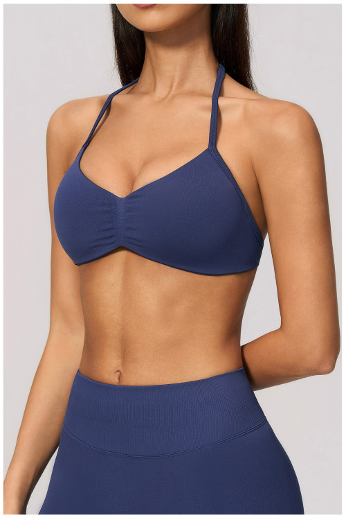 Custom Yoga bra|Wholesale Halter bra with seamless push-up straps for Pilates training