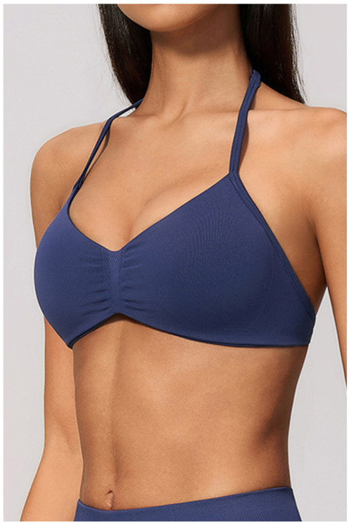 Custom Yoga bra|Wholesale Halter bra with seamless push-up straps for Pilates training