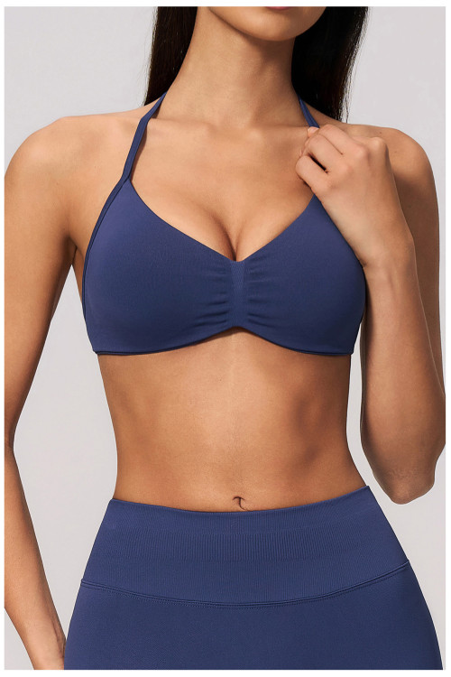 Custom Yoga bra|Wholesale Halter bra with seamless push-up straps for Pilates training