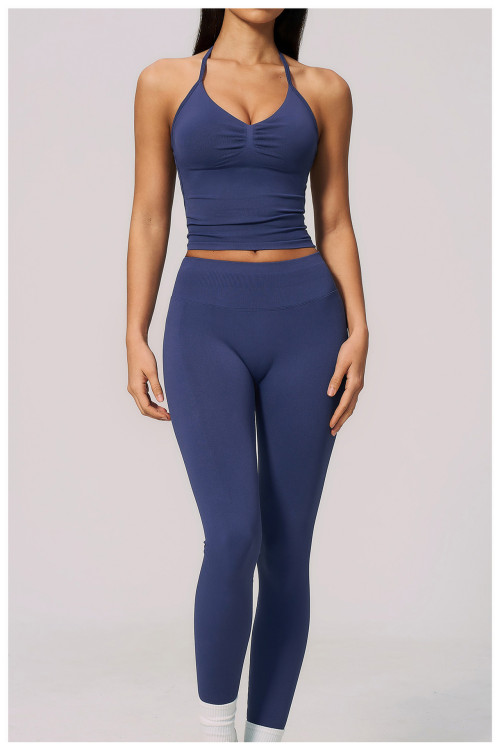 Custom Yoga Vest|Wholesale Seamless yoga vest with halter neck V-neck beautiful back quick-drying