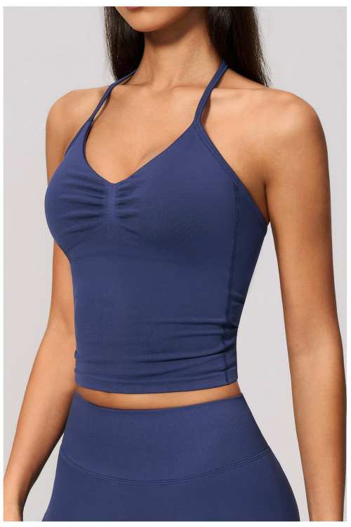 Custom Yoga Vest|Wholesale Seamless yoga vest with halter neck V-neck beautiful back quick-drying