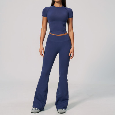 Custom Yoga Sets|Wholesale New women's fitness outfit set tight-fitting high-elasticity quick-dry