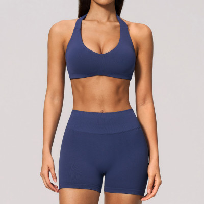 Custom Yoga Sets|Wholesale Seamless women's halter neck, high waist, and tummy control tracksuit