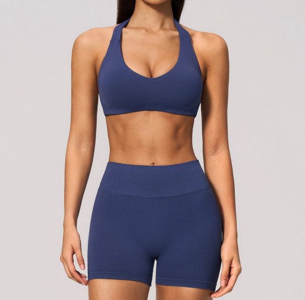 Custom Yoga Sets|Wholesale Seamless women's halter neck, high waist, and tummy control tracksuit
