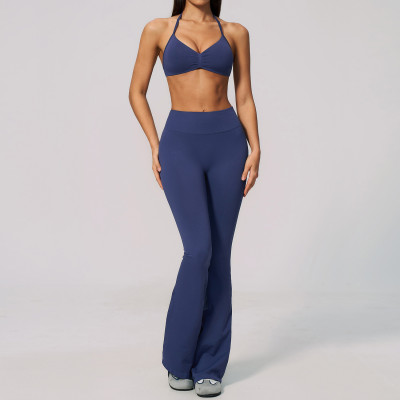 Custom Yoga Sets|Wholesale Fitness outfit set with thin straps and halter neck for quick-drying