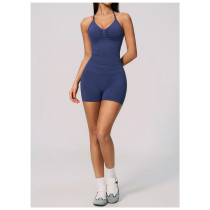 Custom Yoga Sets|Wholesale Seamless Lycra Set for Women Backless Halter Neck Vest High Elasticity