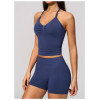 Custom Yoga Sets|Wholesale Seamless Lycra Set for Women Backless Halter Neck Vest High Elasticity