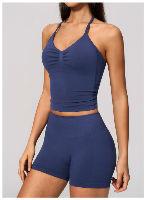 Custom Yoga Sets|Wholesale Seamless Lycra Set for Women Backless Halter Neck Vest High Elasticity