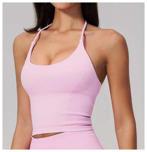 Custom Yoga Vest|Wholesale Halter-neck sports vest, backless shockproof running and fitness top