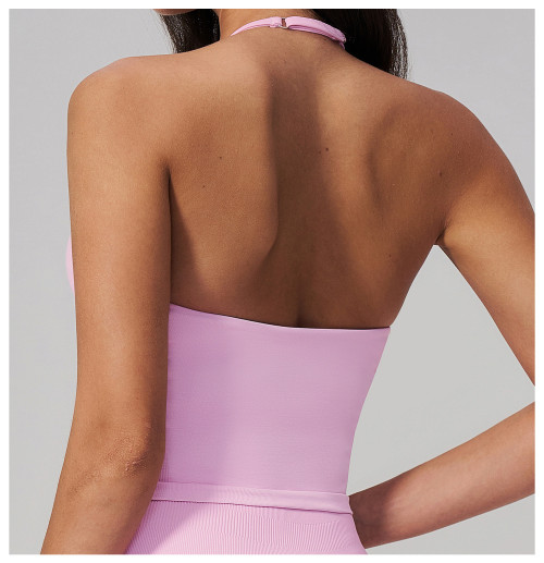 Custom Yoga Vest|Wholesale Halter-neck sports vest, backless shockproof running and fitness top