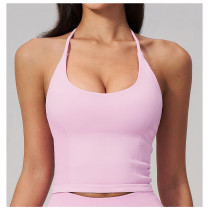 Custom Yoga Vest|Wholesale Halter-neck sports vest, backless shockproof running and fitness top