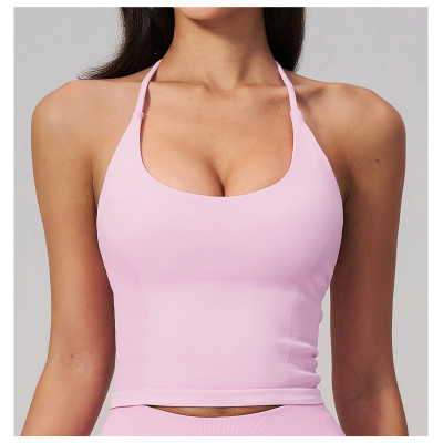 Custom Yoga Vest|Wholesale Halter-neck sports vest, backless shockproof running and fitness top