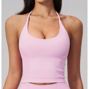 Custom Yoga Vest|Wholesale Halter-neck sports vest, backless shockproof running and fitness top