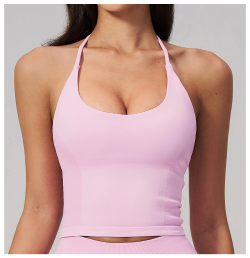 Custom Yoga Vest|Wholesale Halter-neck sports vest, backless shockproof running and fitness top