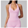 Custom Yoga Vest|Wholesale Seamless halter neck V-neck shockproof running top
