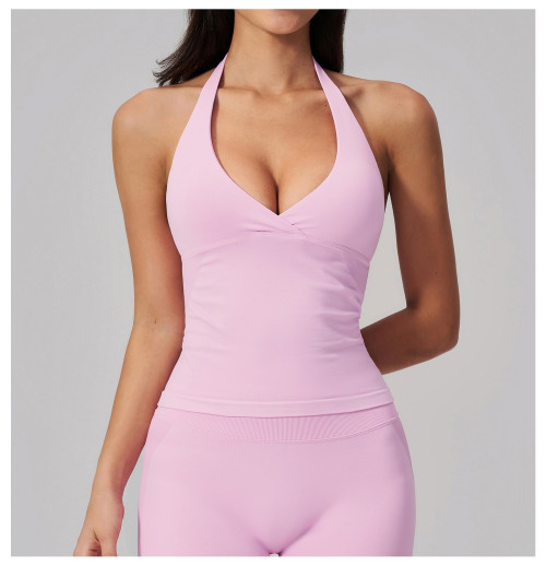 Custom Yoga Vest|Wholesale Seamless halter neck V-neck shockproof running top