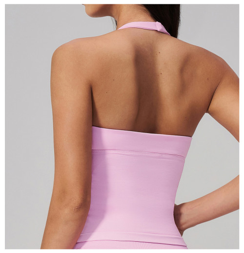 Custom Yoga Vest|Wholesale Seamless halter neck V-neck shockproof running top